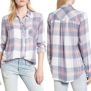 Rails Hunter Plaid Button Down Shirt Pink and Blue